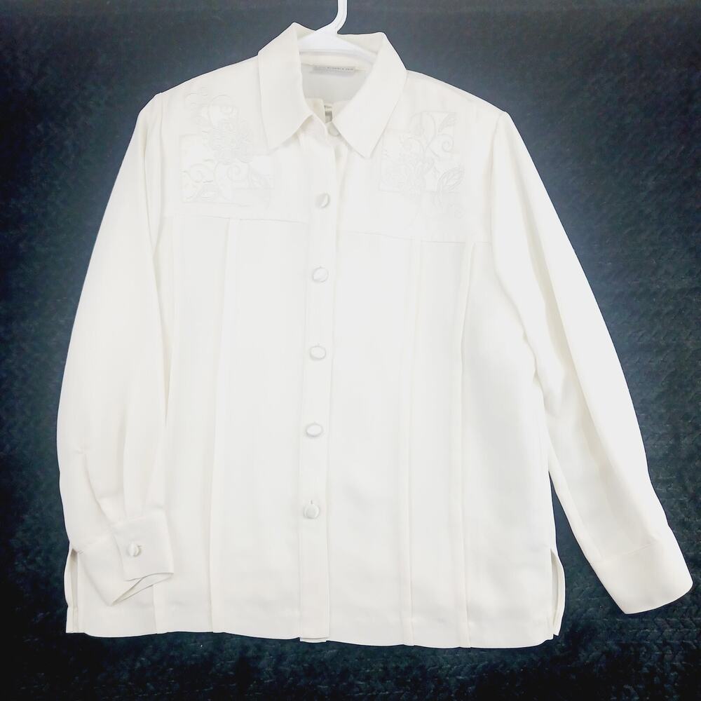 Blouse Set Ivory Embroidered Quiet Luxury Minimalist Old $ Mob Wife NWOT Sz PM